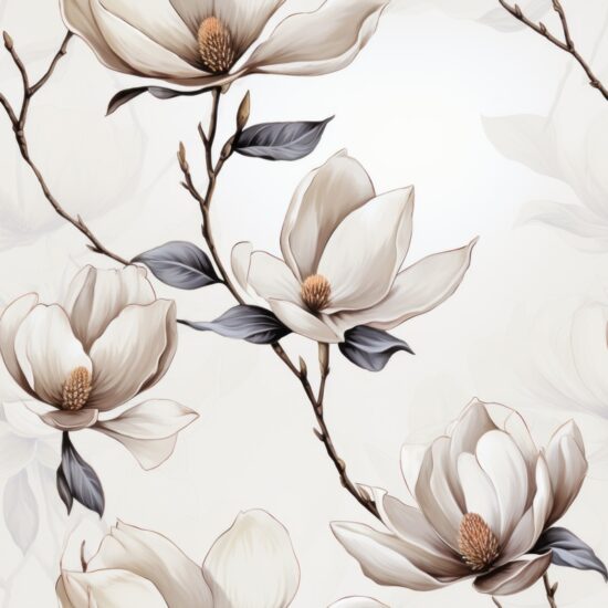 Magnolia Blooms: Subtle Grey Watercolor Floral Seamless Pattern