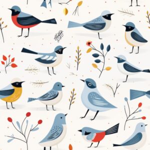 Minimalistic Bird Illustration with Subtle Grey Background Seamless Pattern