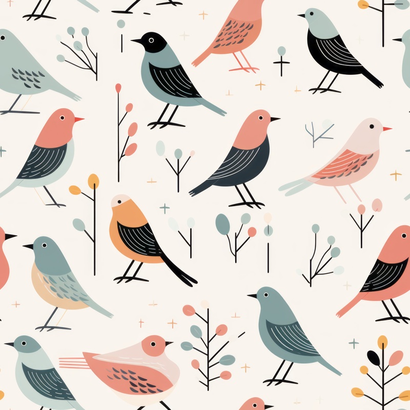 Minimalistic Birds in Modern Illustration Style Seamless Pattern