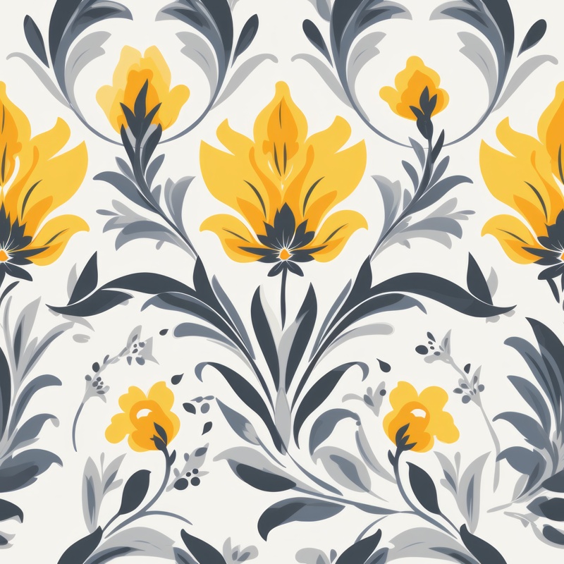 Minimalistic Damask Floral Design Seamless Pattern