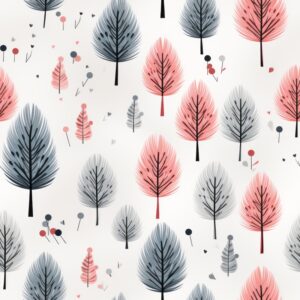 Minimalistic Pine Watercolor Pattern: Grey and Pink Seamless Pattern