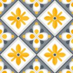 Minimalistic Yellow Crosshatching Floral Damask Seamless Pattern