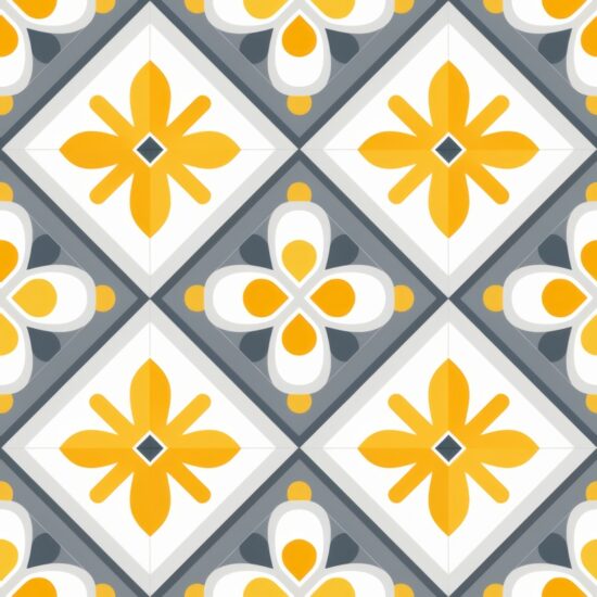 Minimalistic Yellow Crosshatching Floral Damask Seamless Pattern