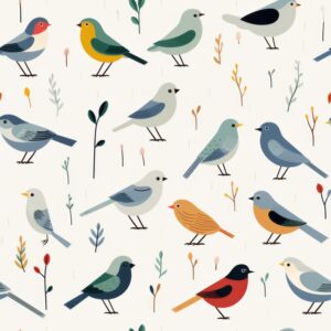 Modern Bird Illustration: Subtle Grey & Green Seamless Pattern