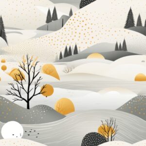 Modern Serenity: Crosshatched Landscape with Gold Accents Seamless Pattern
