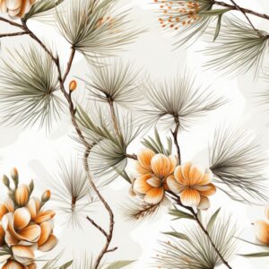 Naturalistic Pine with Floral Flair Seamless Pattern