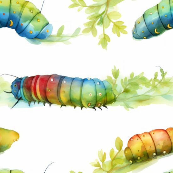 Playful Caterpillar Watercolor Pattern Seamless Pattern