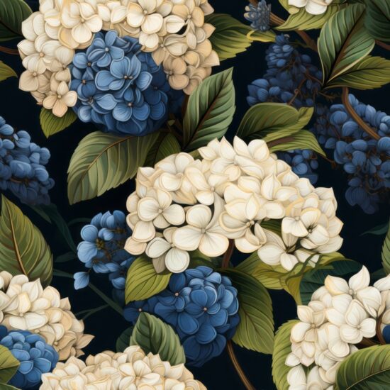Renaissance Hydrangea Floral Art Seamless Pattern
