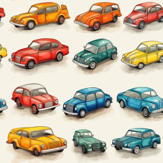 Sketching Toy Car Collection: Alloy Wheel Edition Seamless Pattern