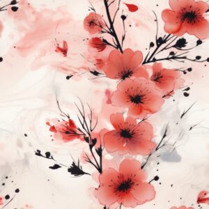 Sumi-e Blooming Blossoms Seamless Pattern