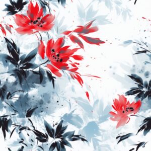 Sumi-e Brush Floral Watercolor Pattern Seamless Pattern