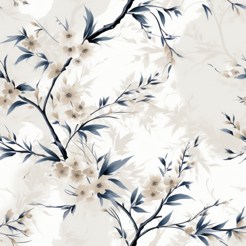 Sumi-e Floral Brush Illustration Seamless Pattern