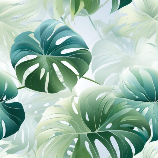 Tranquil Mist Monstera Leaf: Green Floral Seamless Pattern