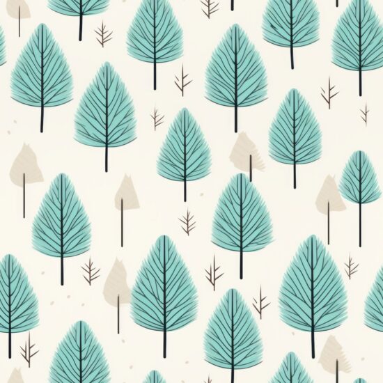 Turquoise Pine Woodcut Minimalistic Pattern Seamless Pattern