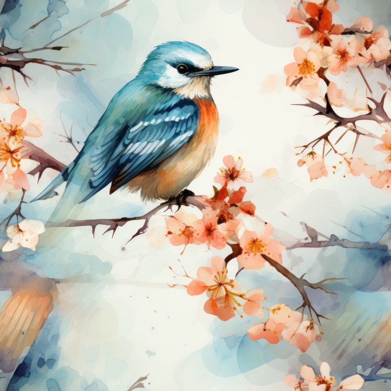 Watercolor Bird Jay Seamless Pattern