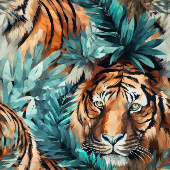 Wild Tiger Watercolor Art Seamless Pattern