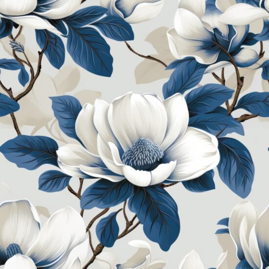 Woodcut Elegance: Magnolia Blossom Delight Seamless Pattern
