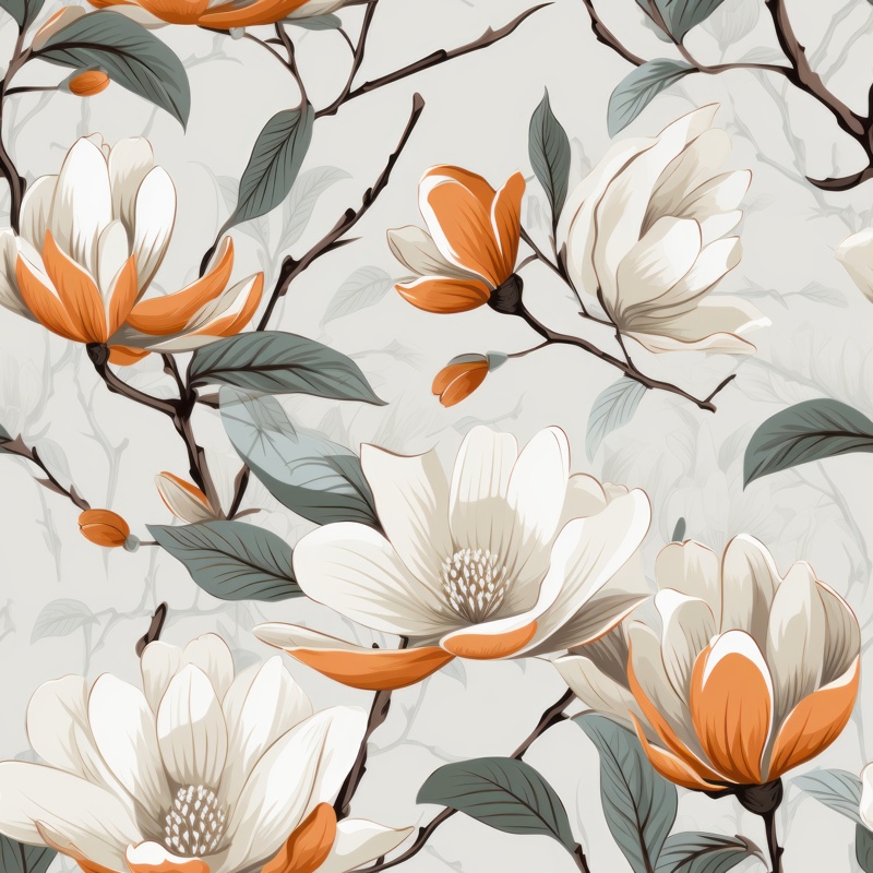 Woodcut Magnolia: Clean & Subtle Floral Seamless Pattern