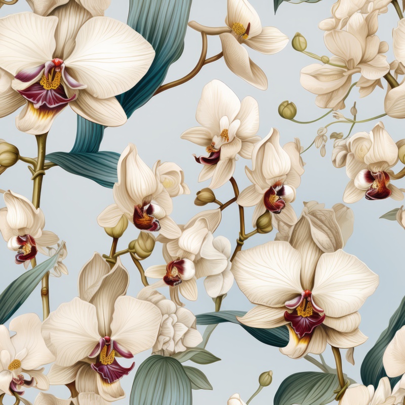 Botanical Orchid Blossom Seamless Pattern