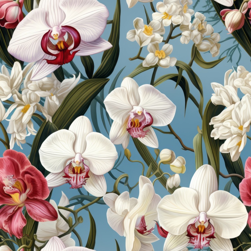 Botanical Orchid Illustration: Delicate Blossom Seamless Pattern
