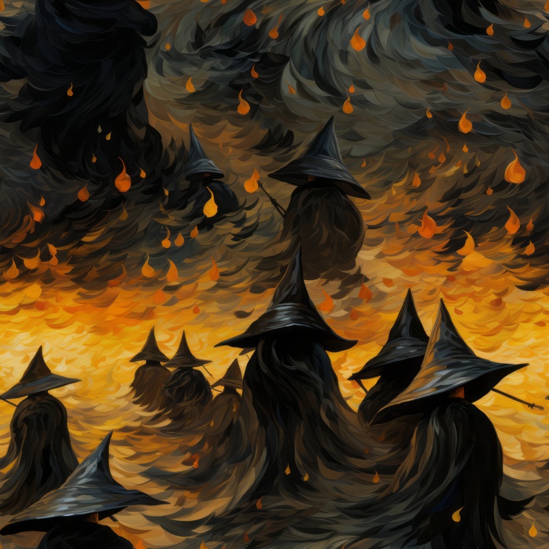 Enigmatic Witches Oil Paint Seamless Pattern
