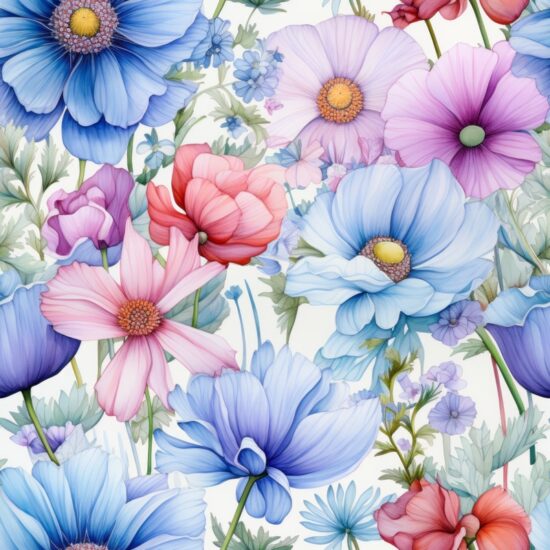 Floral Close-Up Watercolor Design Seamless Pattern