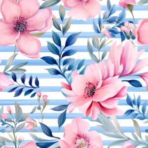 Floral Watercolor Stripe Delight Seamless Pattern