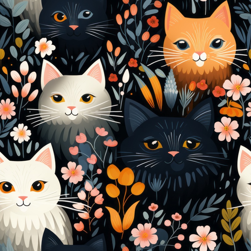 Flower Cats - Feline Charm Seamless Pattern