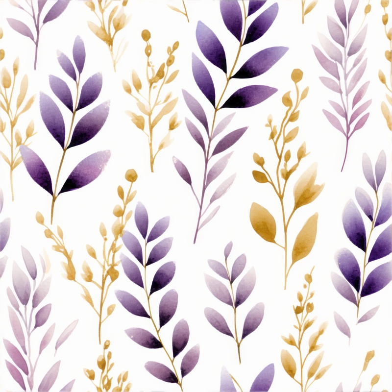 Lavender Blooms in Gold Seamless Pattern