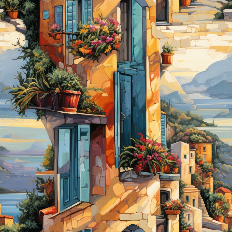 Mediterranean Village Delights Seamless Pattern