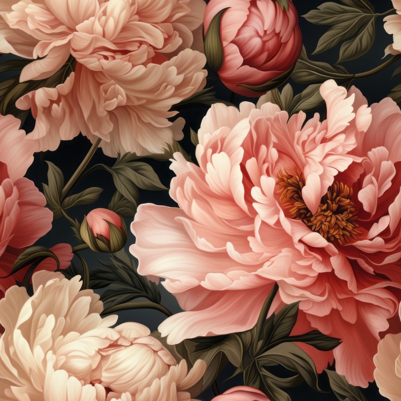 Peony and Dahlia Delight Seamless Pattern