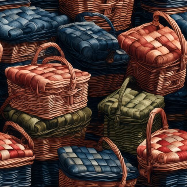 Picnic Breeze Wicker Bag Pattern Seamless Pattern Design for Download