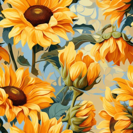Sunflower Oil Paint Blossom Seamless Pattern