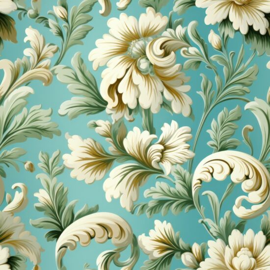 Turquoise Green Floral Wallpaper Seamless Pattern