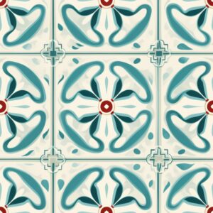 Turquoise Oriental Woodcut Carpets Seamless Pattern