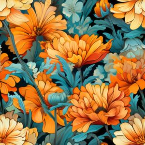 Vibrant Marigold Blossom Art Seamless Pattern