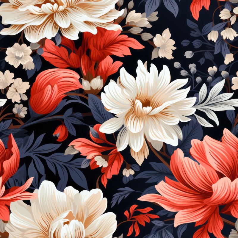 Victorian Floral Dahlia Design Seamless Pattern