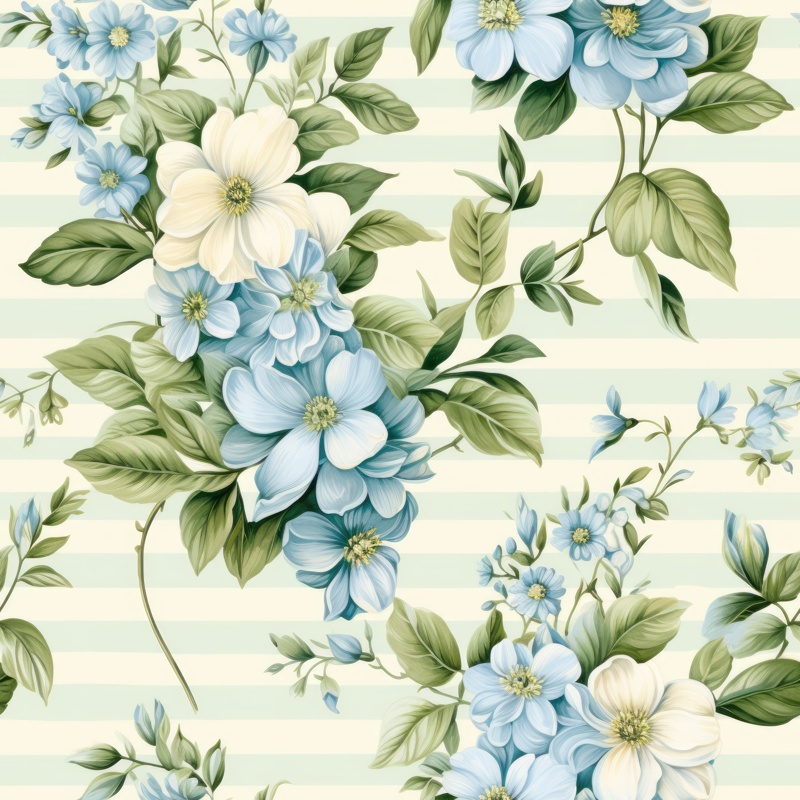 Vintage Watercolor Floral Stripes Seamless Pattern